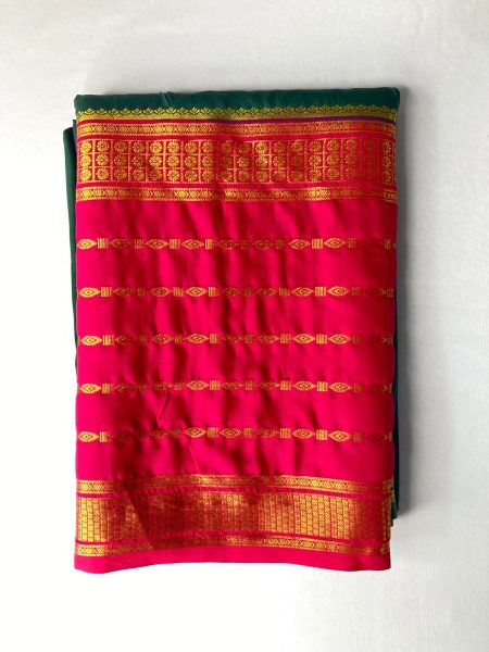 7 Line Green & Pink Saree with Blouse