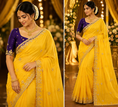 Contrast Saree with Blouse.